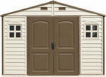 10 x 8 ft Outdoor Plastic Garden Storage Shed with Double Doors, Windows & Metal Foundation Kit
