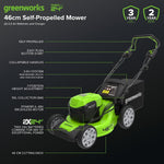 48V Cordless Self-Propelled Lawn Mower with 46cm Cutting Width, 55L Grass Bag, 2 x 4Ah Batteries