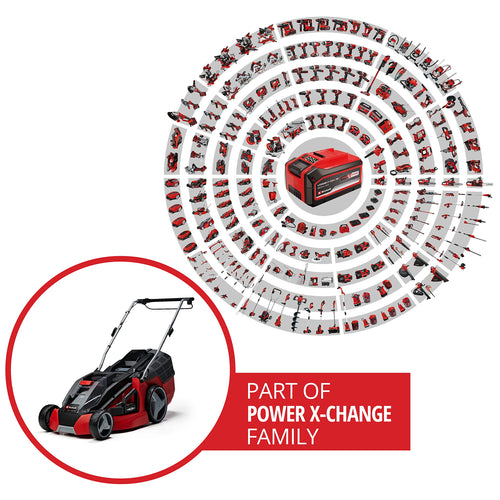 36V Cordless Brushless Lawn Mower, 43cm Cutting Width, 2×4Ah Batteries, 2 Fast Chargers, 63L Grass Bag