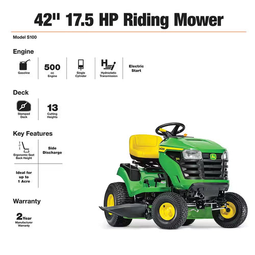 42-Inch Gas Riding Lawn Mower with 17.5 HP Engine & Hydrostatic Transmission